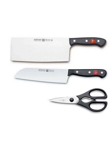 Set di 3 pezzi Wusthof Gourmet Coltello da chef cinese + santoku + forbici