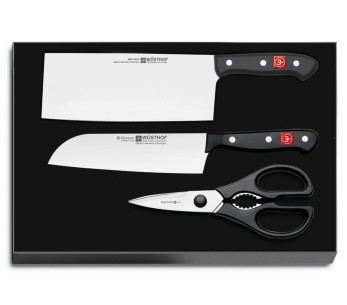 Juego de 3 piezas Wusthof Gourmet Cuchillo chino + santoku + tijeras