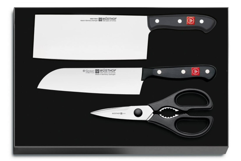 Conjunto de 3 peças Faca de chef chinesa Wusthof Gourmet + santoku + tesoura