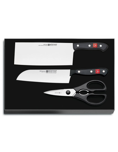 Wusthof Gourmet 3-delige set Chinees koksmes + santoku + schaar