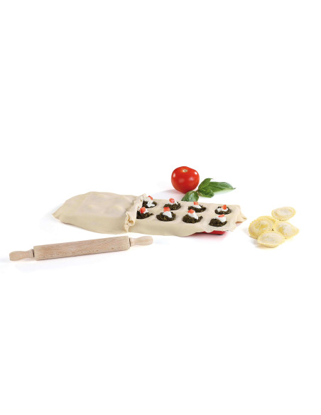 Kitchen Artist 12-kops ronde raviolivorm + mini houten deegroller