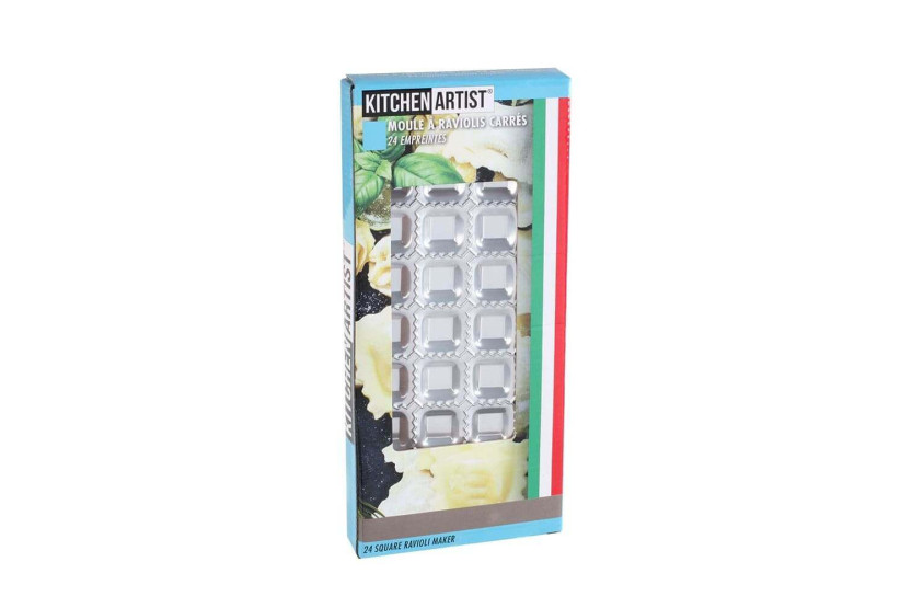 Molde para ravioli quadrado de 24 tomadas + mini rolo de madeira Kitchen Artist