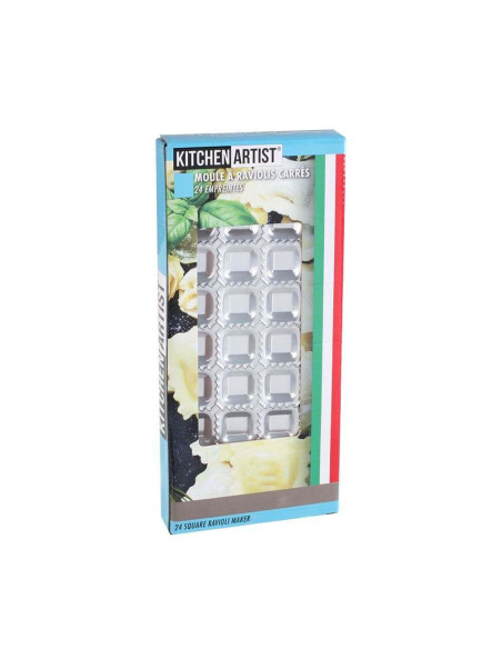 Molde para ravioli quadrado de 24 tomadas + mini rolo de madeira Kitchen Artist