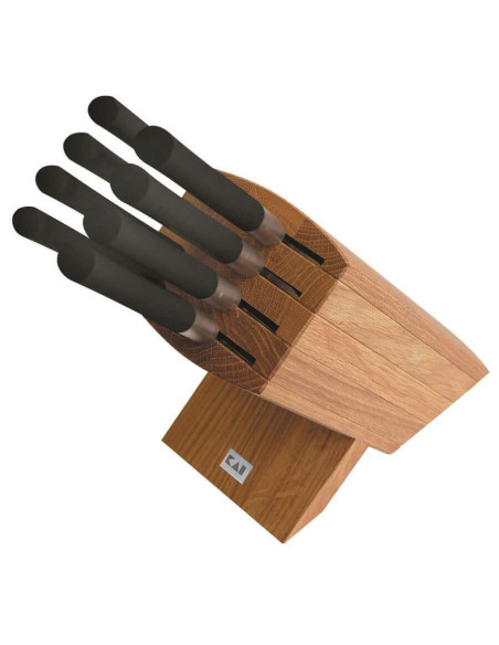Eiken blok met 8 Kai Wasabi Black Japanse messen