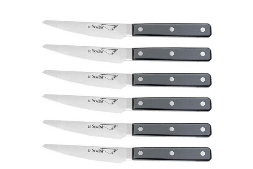 Æske med 6 Au Nain Scalène steakknive 11 cm med mikrosavede grå håndtag
