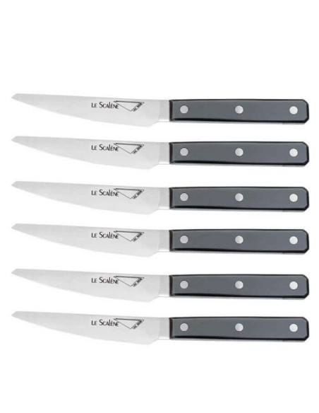 Conjunto de 6 facas para bifes Au Nain Scalène com cabo cinzento micro-serrilhado de 11 cm