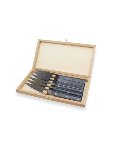 Set mit 6 Steakmessern Au Nain Scalène 11cm mikroverzahnt graue Griffe