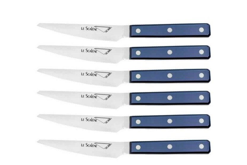 Set mit 6 Steakmessern Au Nain Scalène 11cm Mikroverzahnung blauer Griff