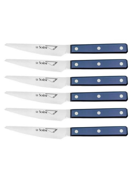 Set mit 6 Steakmessern Au Nain Scalène 11cm Mikroverzahnung blauer Griff