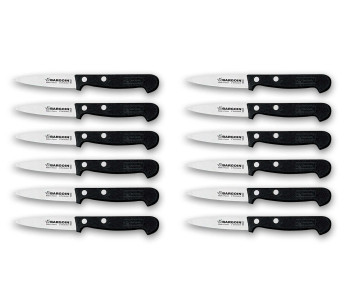 Låda med 12 Bargoin professionella skalknivar 8cm 2 nitar handtag