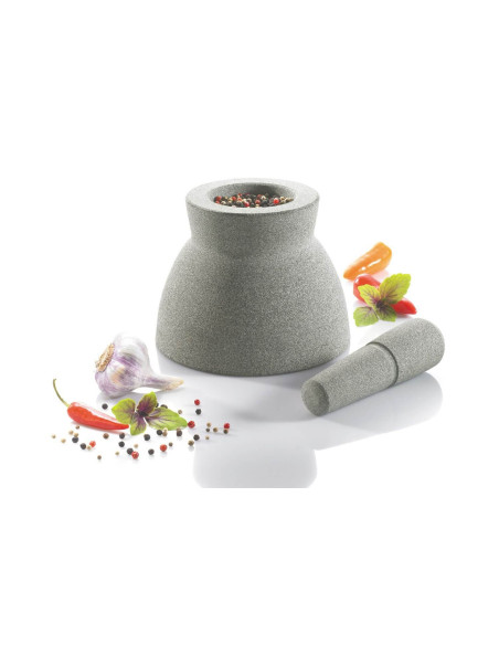 Mortero Gefu Crunchy de granito gris de doble cara