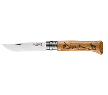 Opinel Tradition veitsi Animalia kaiverrukset n°8 terä 8,5cm tammi kahva säämiskä viimeistelyyn