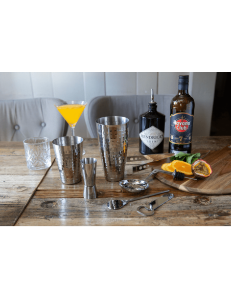 Conjunto de 8 peças para cocktails BarCraft Boston em aço inoxidável com acabamento martelado