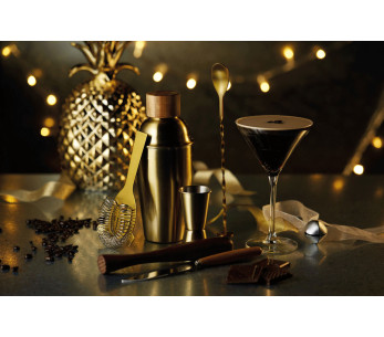 Set de coctelería BarCraft de 6 piezas de acero inoxidable con acabado dorado + libro de recetas 2