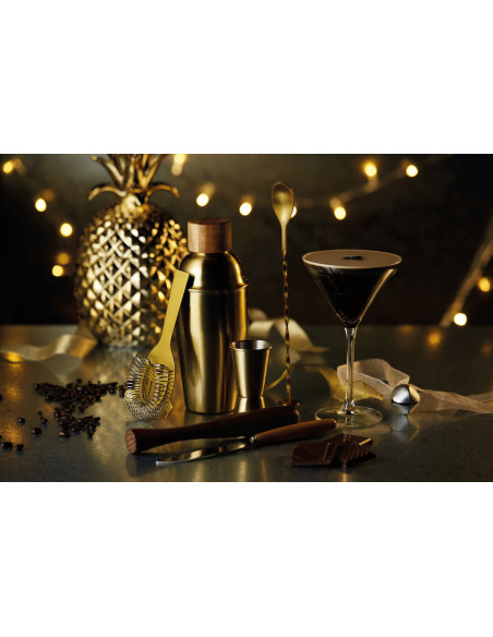 Set de coctelería BarCraft de 6 piezas de acero inoxidable con acabado dorado + libro de recetas