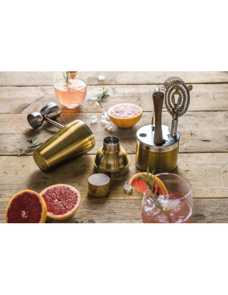 Set de coctelería BarCraft de 6 piezas de acero inoxidable con acabado dorado + libro de recetas
