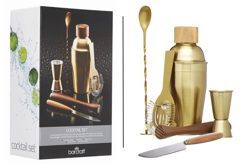 Set de coctelería BarCraft de 6 piezas de acero inoxidable con acabado dorado + libro de recetas