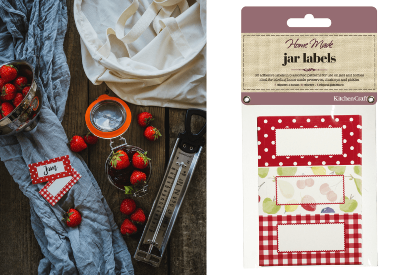 Sett med 30 KitchenCraft Home Made Orchard syltetøyglassetiketter, 3 design
