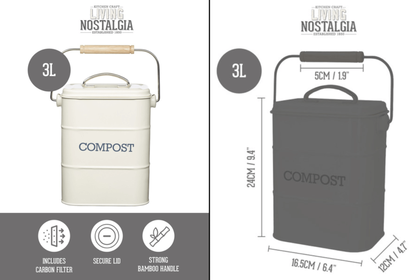 Kompostbehållare KitchenCraft Living Nostalgia i grått stål 3L