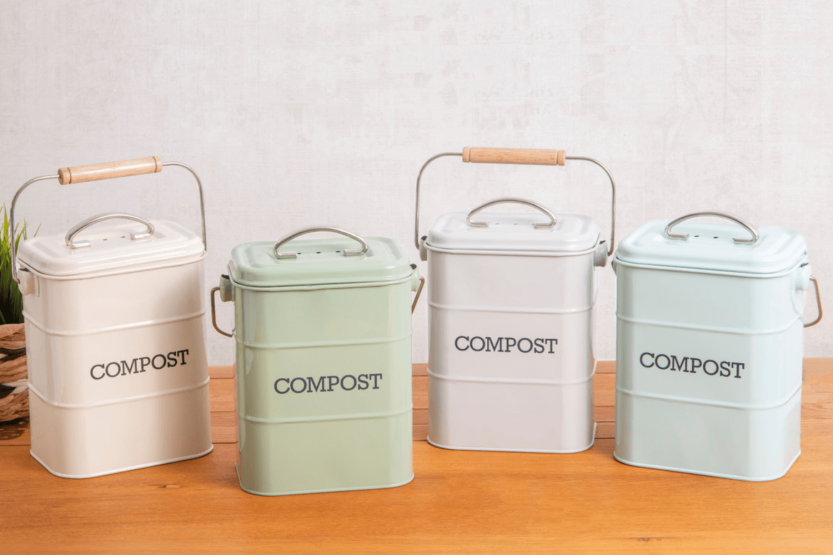 KitchenCraft Living Nostalgia, bidone per il compost in acciaio color crema da 3 litri