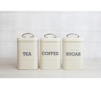 Set om 3 KitchenCraft Living Nostalgia te-/kaffe-/sockerburkar i gräddfärgat stål 2