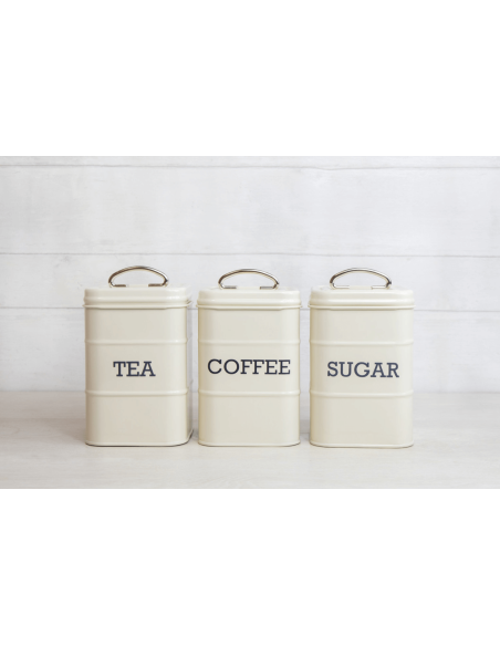 Sett med 3 KitchenCraft Living Nostalgia te-/kaffe-/sukkerbokser i kremfarget stål