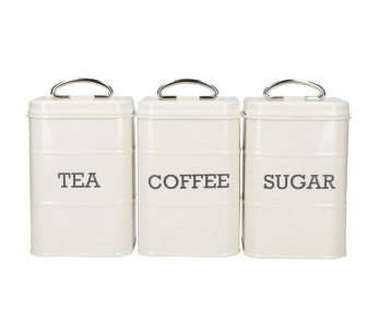Set van 3 KitchenCraft Living Nostalgia thee/koffie/suikerblikken in crèmekleurig staal