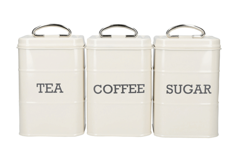 Set di 3 barattoli da tè/caffè/zucchero in acciaio color crema KitchenCraft Living Nostalgia