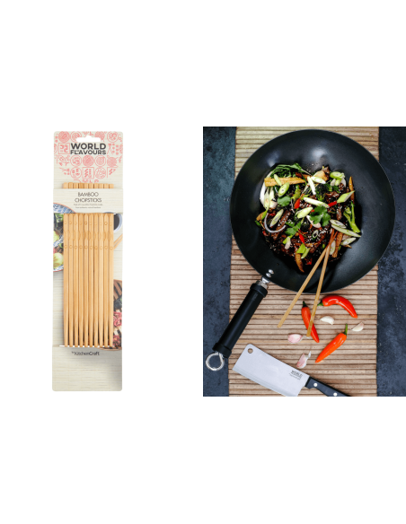 Set med 5 par KitchenCraft World of Flavours orientaliska ätpinnar i bambu 24 cm