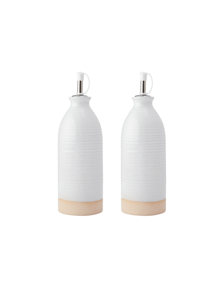 Sæt med 2 KitchenCraft Idilica cremefarvede olie- og eddikeflasker i stentøj 450 ml