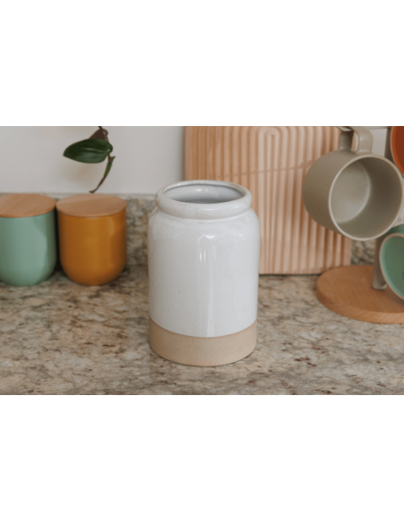 KitchenCraft Idilica portautensilios de gres color crema