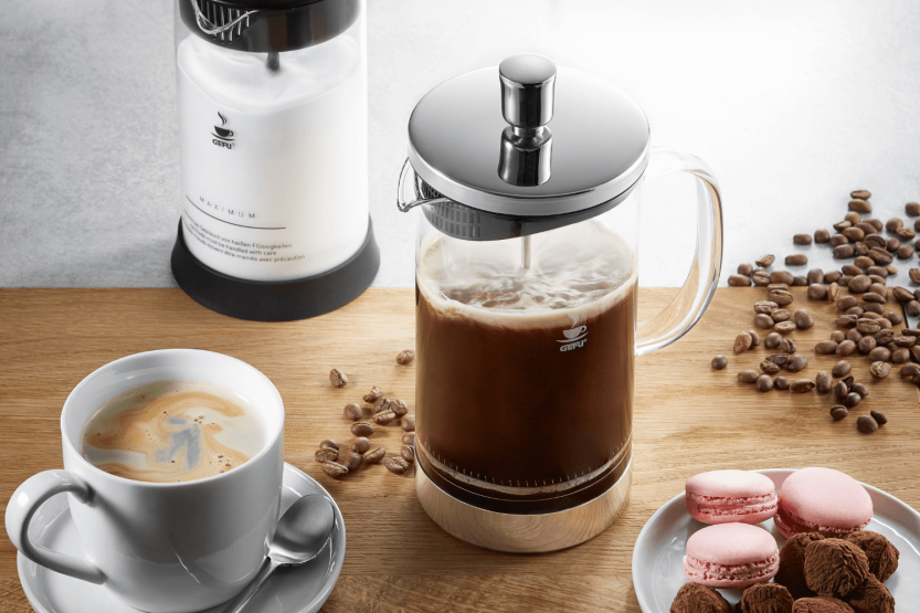 Gefu Diego Kolbenkaffeemaschine aus Edelstahl und Borosilikatglas 1000ml