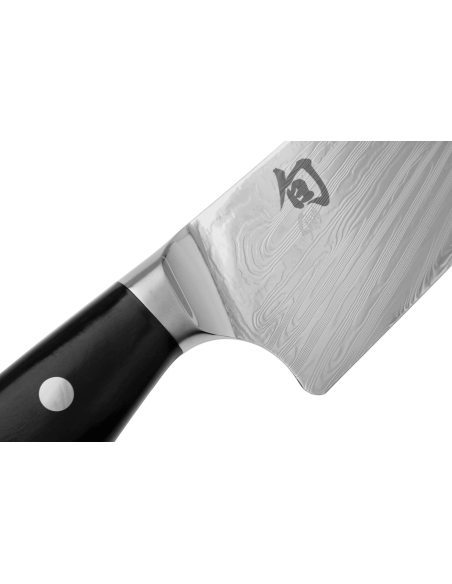 Faca de chef japonesa KAI Shun Nagare Preto 20cm Lâmina Dual Core 72 Damascus com cabo curvo