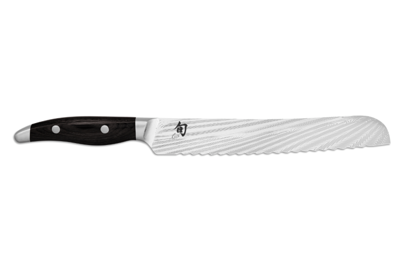 KAI Japansk brödkniv Shun Nagare Svart 72-lagers damaskus tandat blad Dual Core 23cm böjt handtag