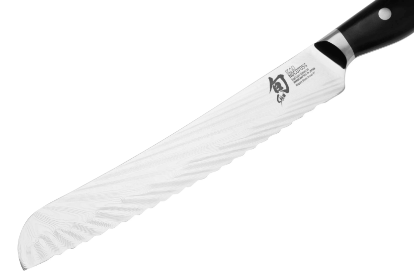 KAI japansk brødkniv Shun Nagare Svart 72-lags damaskus takket blad Dual Core 23 cm buet håndtak