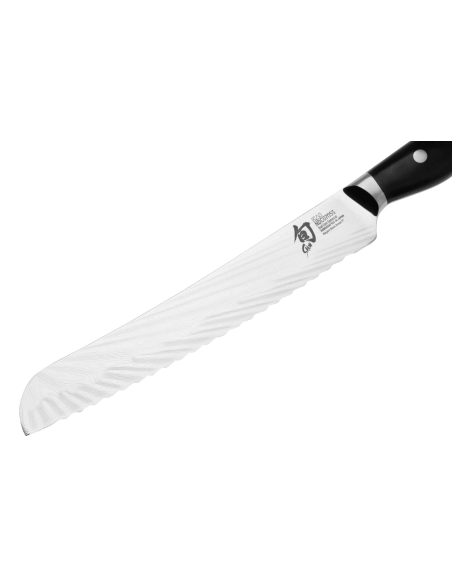 KAI Coltello da pane giapponese Shun Nagare Nero Lama seghettata in damasco a 72 strati Manico curvo Dual Core 23 cm