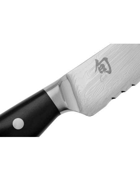 KAI Japansk brödkniv Shun Nagare Svart 72-lagers damaskus tandat blad Dual Core 23cm böjt handtag