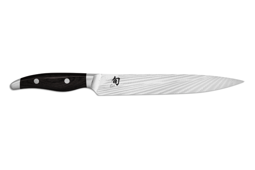 KAI Japansk skärkniv Shun Nagare Svart 72-lagers damaskusblad Dual Core 23cm böjt handtag