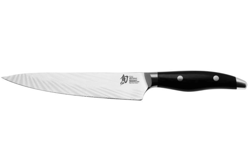 KAI Shun Nagare Lâmina de damasco preta Dual Core Cabo curvo de 15 cm Faca utilitária japonesa