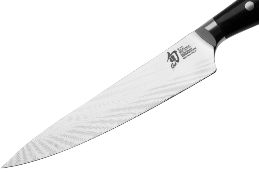 KAI Shun Nagare Lâmina de damasco preta Dual Core Cabo curvo de 15 cm Faca utilitária japonesa