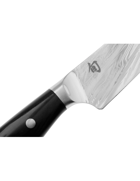 KAI Shun Nagare Lâmina de damasco preta Dual Core Cabo curvo de 15 cm Faca utilitária japonesa