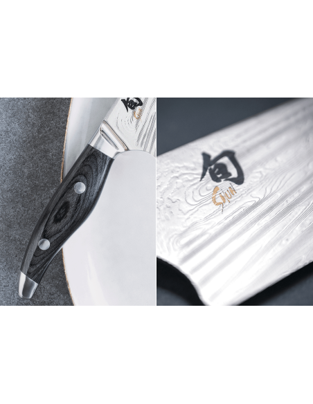KAI Shun Nagare Lâmina de damasco preta Dual Core Cabo curvo de 15 cm Faca utilitária japonesa