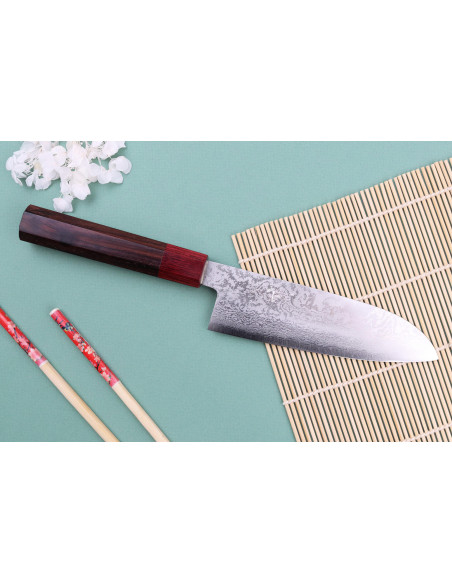 faca santoku japonesa faca santoku Nakamura Kaishin Ginsan Damascus 16cm