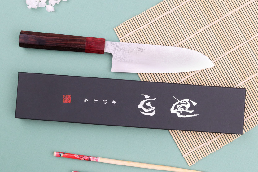 faca santoku japonesa faca santoku Nakamura Kaishin Ginsan Damascus 16cm