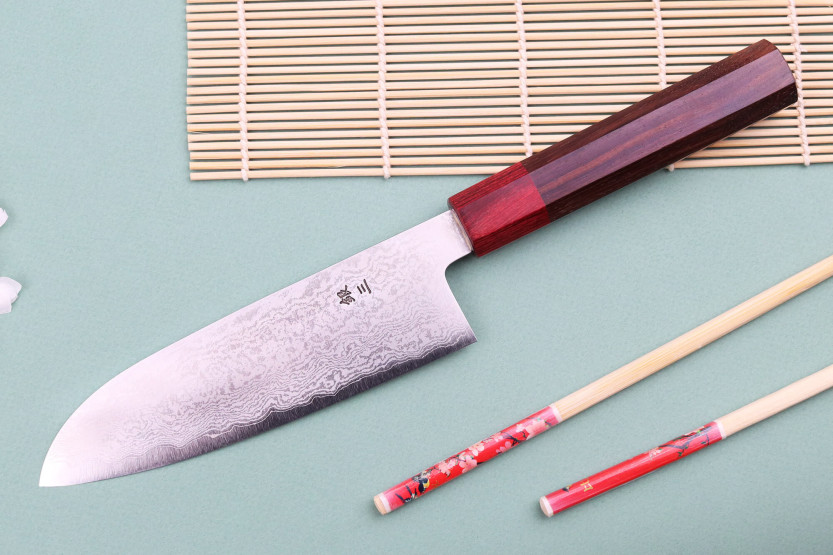 faca santoku japonesa faca santoku Nakamura Kaishin Ginsan Damascus 16cm