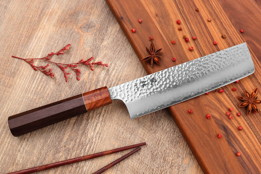 faca nakiri 17cm japonês artesanal Yuzo Tsuchime VG10 Rosewood