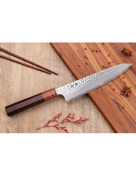 Yuzo VG10 Tsuchime Rosewood 20cm handgjord japansk kockkniv