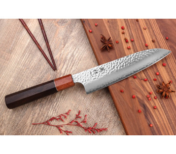 VG10 Yuzo Tsuchime 17 cm japansk håndlaget santokukniv i rosentre 2