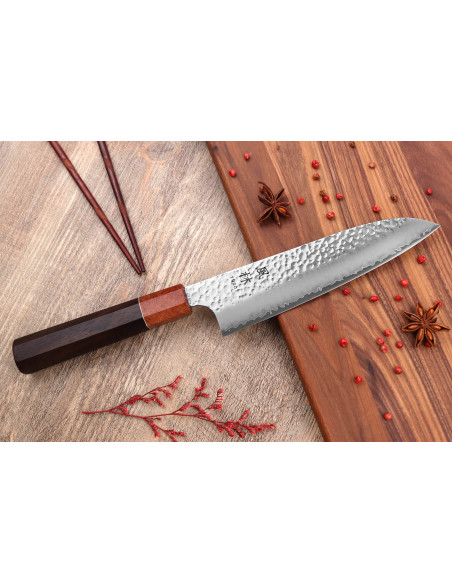 VG10 Rosewood Yuzo Tsuchime 17cm Japanese handmade santoku knife