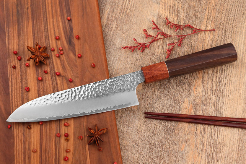 17cm japanisches santokumesser handgefertigt Yuzo Tsuchime VG10 Rosewood